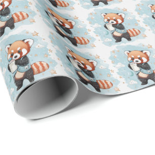 Red Panda Cute Baby Pastel Watercolor Pattern Wrapping Paper