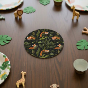 Red Panda Dark Forest Zoo Animal Party Round Paper Coaster