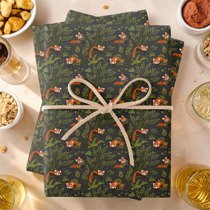 Red Panda Dark Forest Zoo Animal Party Wrapping Paper Sheets