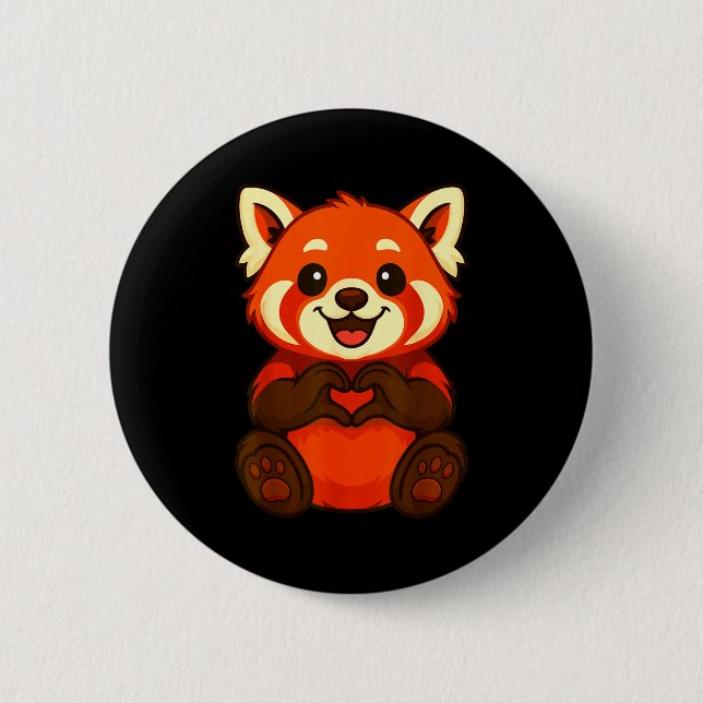 Red Panda Doing Heart With Hands Valentines Day  Button (Front)