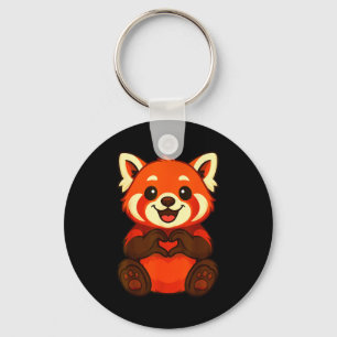 Red Panda Doing Heart With Hands Valentines Day Keychain