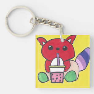 Red Panda Drinking Boba Keychain