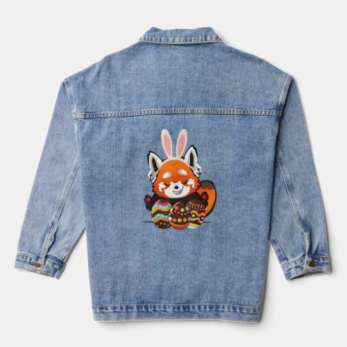 Red Panda Easter Bunny Ears Kawaii Rabbit Eggs  Denim Jacket