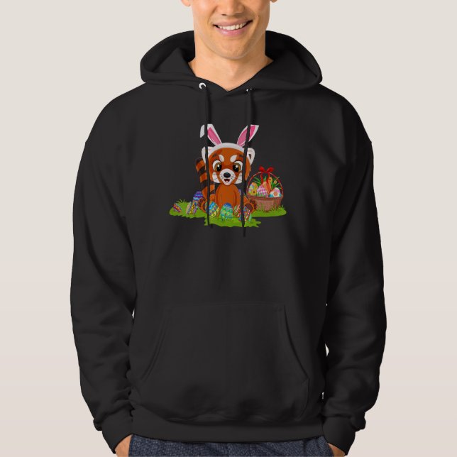 Red Panda Easter Egg Hunting Bunny Red Panda Easte Hoodie (Front)