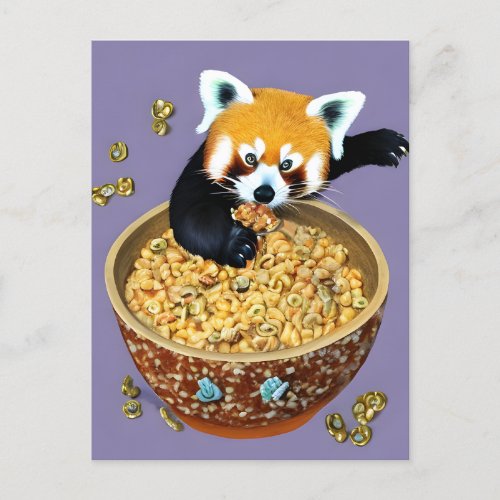 Red Panda Eating a Bowl of Cereal Postcard