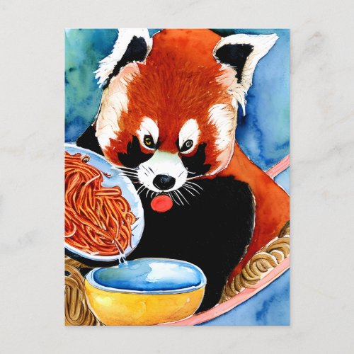 Red Panda Eating a Bowl of Spaghetti Postcard