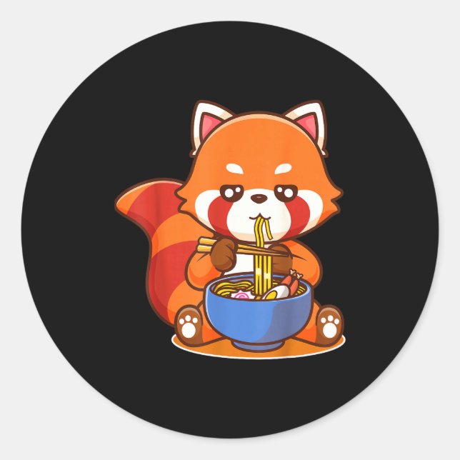 Red Panda Eating Ramen Japanese Soup Zoo Animal Zo Classic Round Sticker (Front)