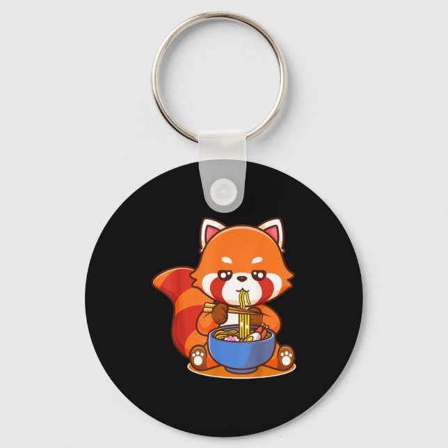 Red Panda Eating Ramen Japanese Soup Zoo Animal Zo Keychain (Front)