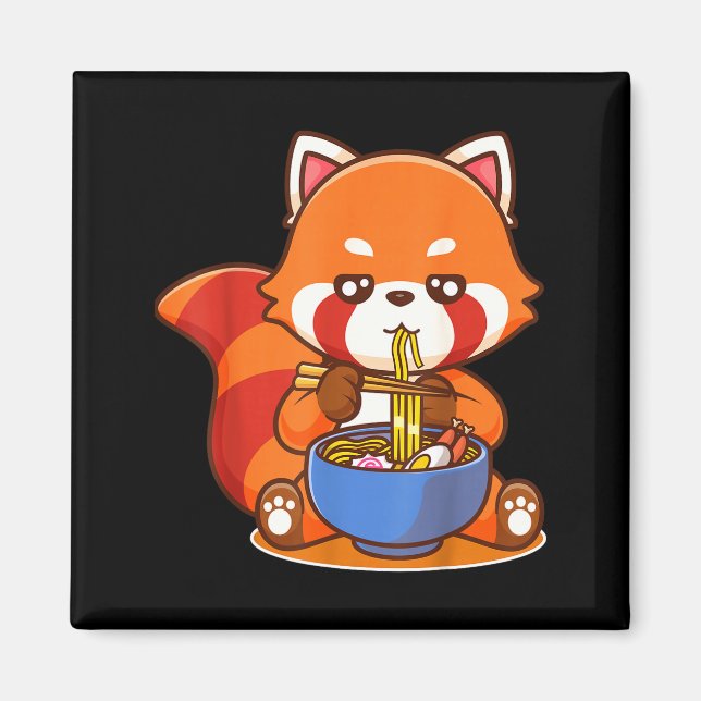Red Panda Eating Ramen Japanese Soup Zoo Animal Zo Magnet (Front)