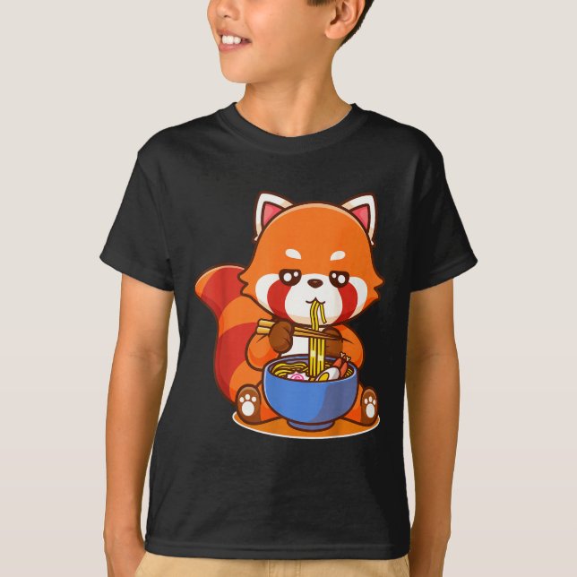 Red Panda Eating Ramen Japanese Soup Zoo Animal Zo T-Shirt (Front)