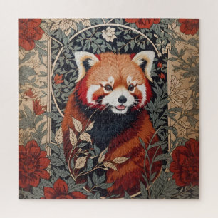 Red Panda Elegant William Morris Inspired Floral Jigsaw Puzzle