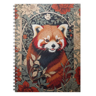 Red Panda Elegant William Morris Inspired Floral Notebook