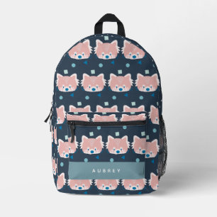 Red Panda Face/Head Pattern Navy Blue Printed Backpack