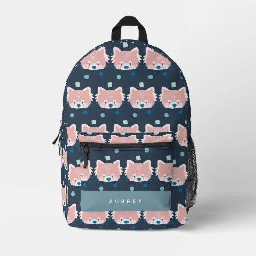 Red Panda FaceHead Pattern Navy Blue Printed Backpack