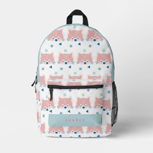 Red Panda FaceHead Pattern White  Light Blue Printed Backpack
