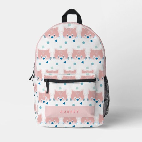 Red Panda FaceHead Pattern White  Light Pink Printed Backpack