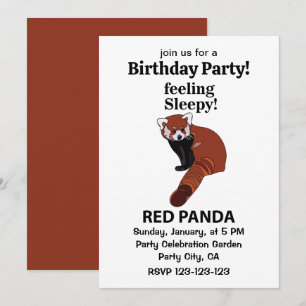 Red Panda Feeling Sleepy Funny Red Panda Birthday Invitation