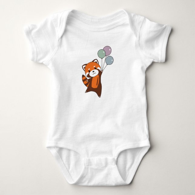 Red Panda Flies Balloons Cute Animals For Kids Baby Bodysuit (Front)