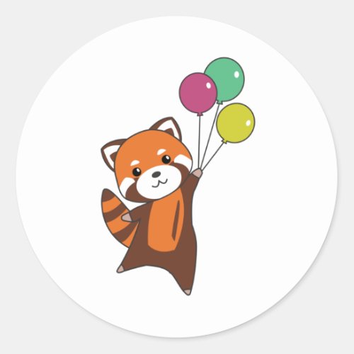 Red Panda Flies Balloons Cute Animals For Kids Classic Round Sticker