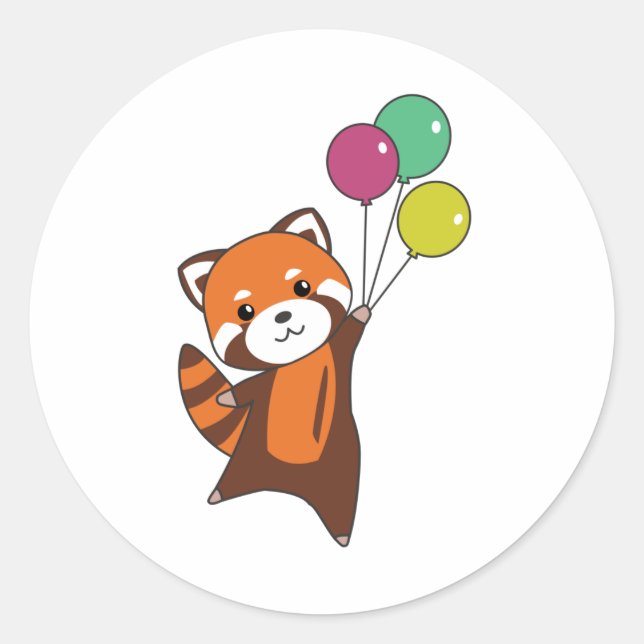 Red Panda Flies Balloons Cute Animals For Kids Classic Round Sticker (Front)