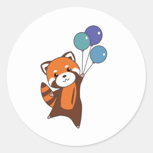 Red Panda Flies Balloons Cute Animals For Kids Classic Round Sticker