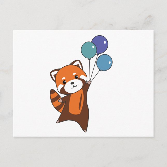 Red Panda Flies Balloons Cute Animals For Kids Postcard (Front)