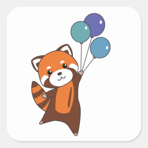 Red Panda Flies Balloons Cute Animals For Kids Square Sticker