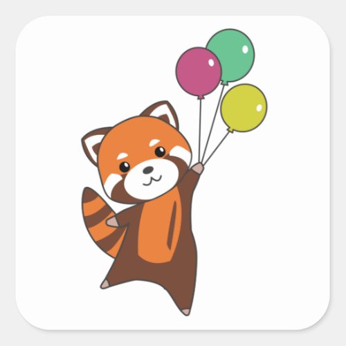 Red Panda Flies Balloons Cute Animals For Kids Square Sticker