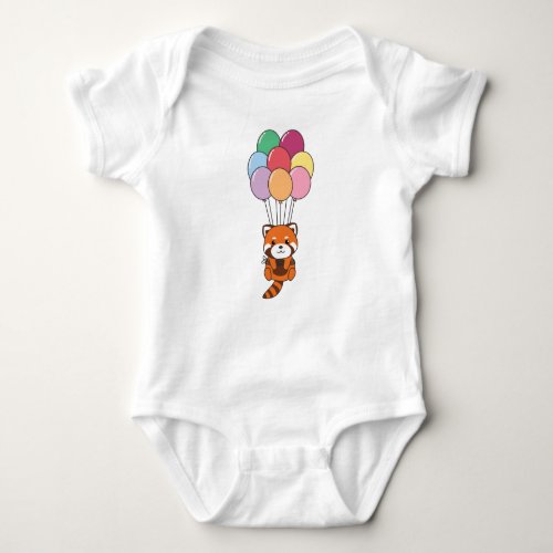 Red Panda Flies Up With Colorful Balloons Baby Bodysuit