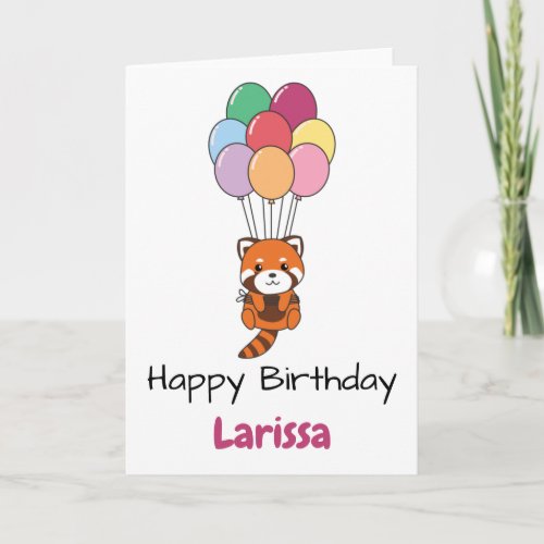Red Panda Flies Up With Colorful Balloons Card