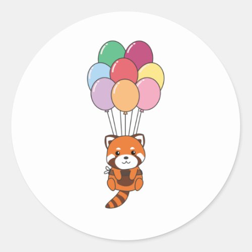 Red Panda Flies Up With Colorful Balloons Classic Round Sticker