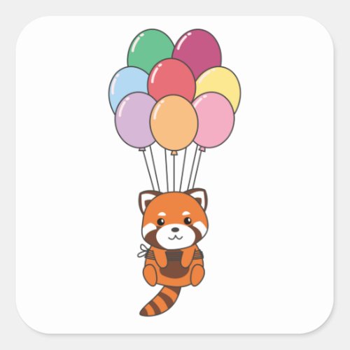 Red Panda Flies Up With Colorful Balloons Square Sticker