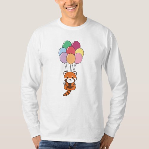 Red Panda Flies Up With Colorful Balloons T_Shirt