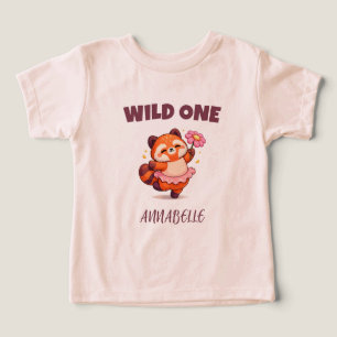 Red Panda Flower First Birthday Girl Toddler T-shirt