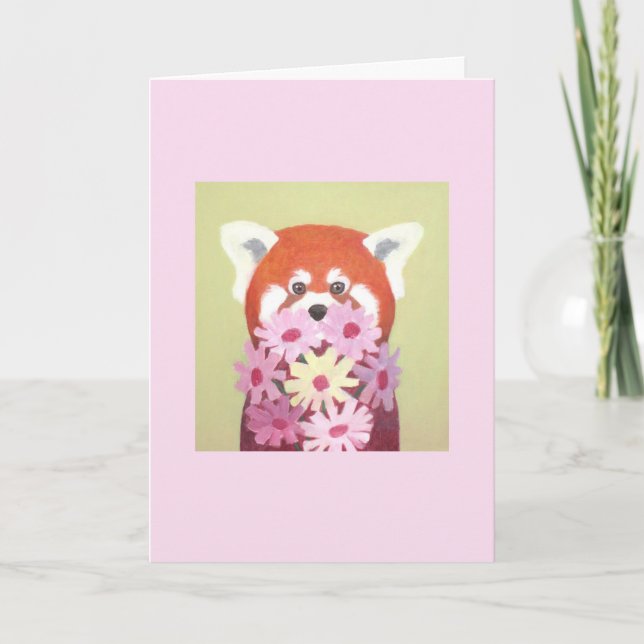 Red Panda Flowers Greeting Card (Front)