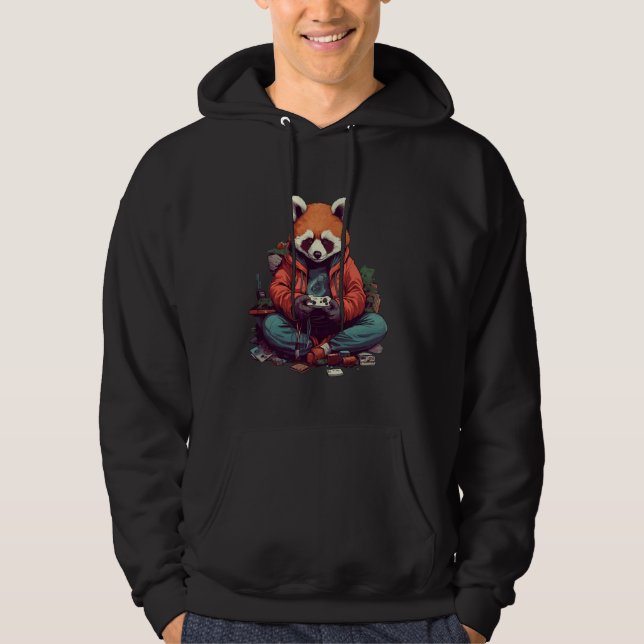 Red Panda Gamer Anime Video Gaming Hoodie (Front)