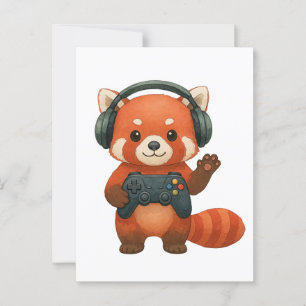 Red Panda Gamer, Gaming Controller & Headphones Postcard