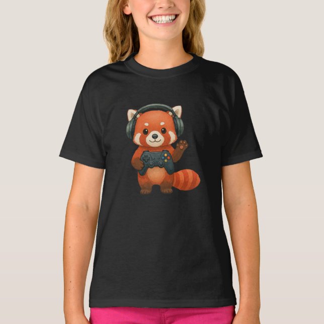 Red Panda Gamer, Gaming Controller & Headphones  T-Shirt (Front)