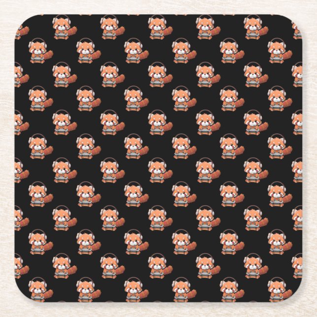 Red Panda Gamer Square Paper Coaster (Front)