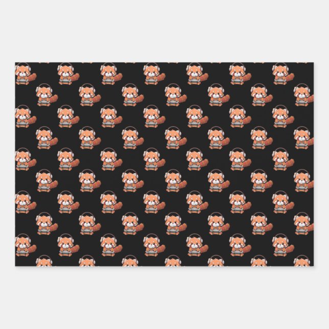 Red Panda Gamer Wrapping Paper Sheets (Front)