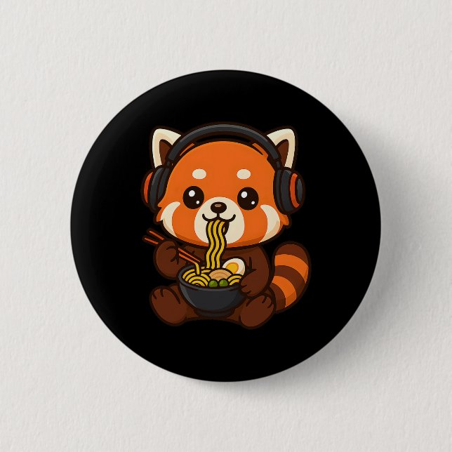 Red Panda Gaming Gamer Eating Ramen  Button (Front)