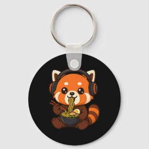 Red Panda Gaming Gamer Eating Ramen Keychain