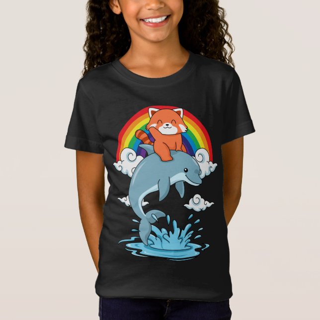 Red Panda Gifts Kids Kawaii Red Panda Dolphin T-Shirt (Front)