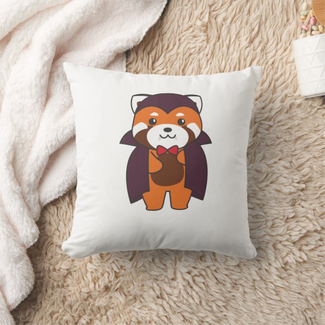 Red Panda Halloween Cute Devil Vampire Costume Throw Pillow (Blanket)
