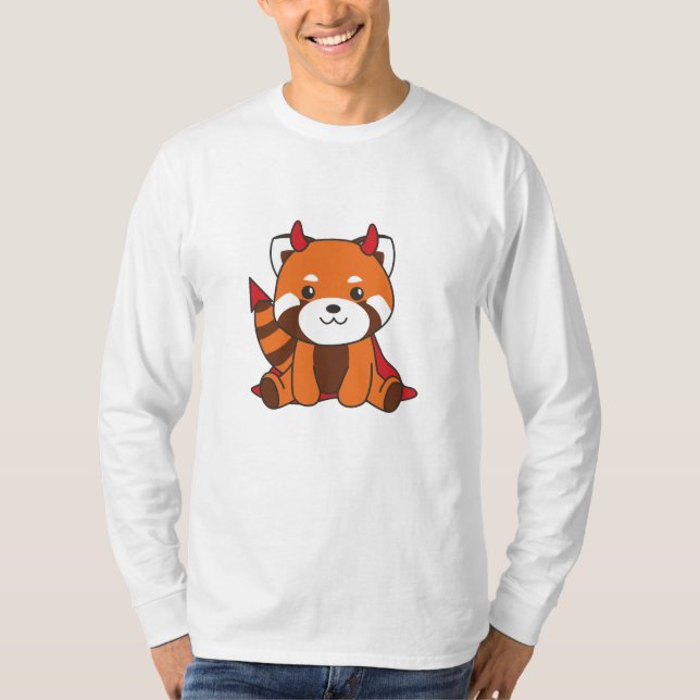 Red Panda Halloween Cute Devil Witch Costume T-Shirt (Front)