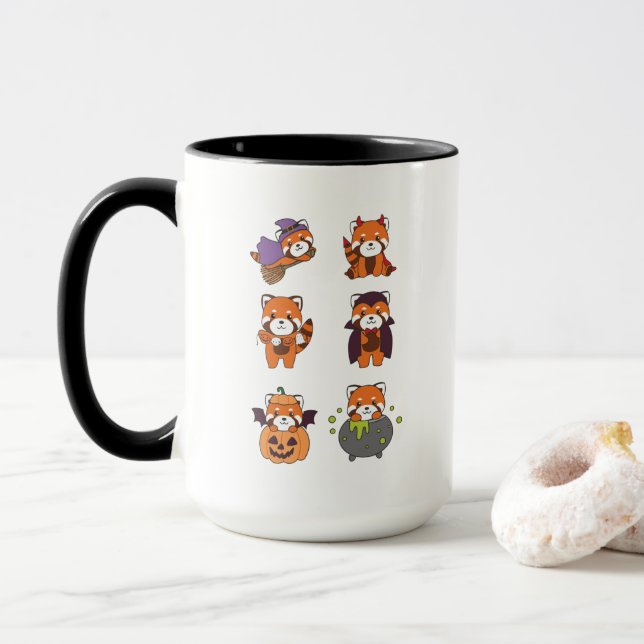 Red Panda Halloween Devil Pumpkin Vampire Costume Mug (With Donut)