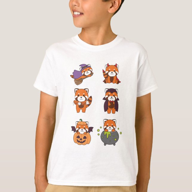 Red Panda Halloween Devil Pumpkin Vampire Costume T-Shirt (Front)