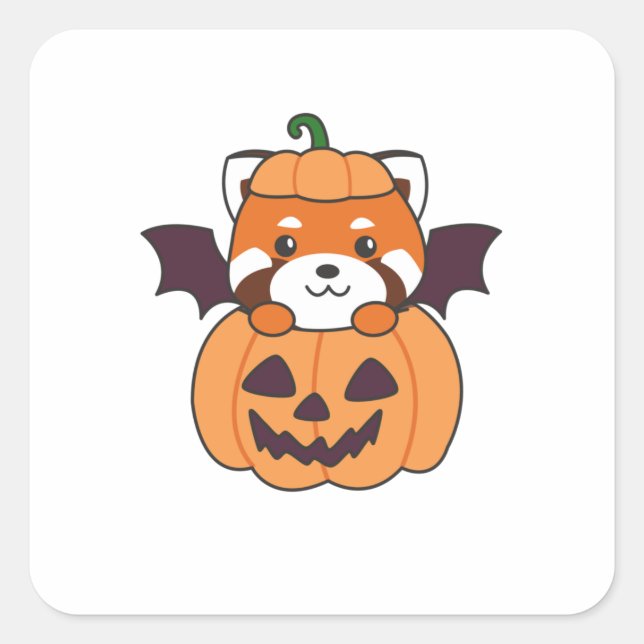 Red Panda Halloween Pumpkin Bat Costume Square Sticker (Front)