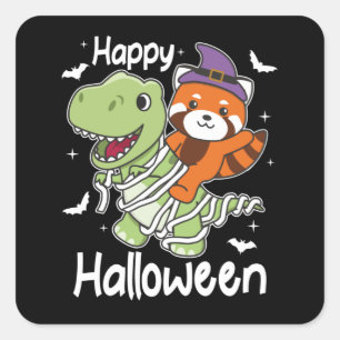 Red Panda Happy Halloween T-rex Mommy Costume Square Sticker
