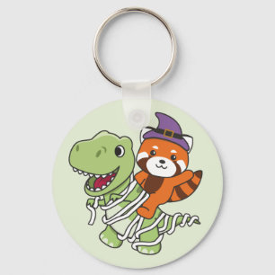 Red Panda Happy Halloween T-rex Mummy Costume Keyc Keychain